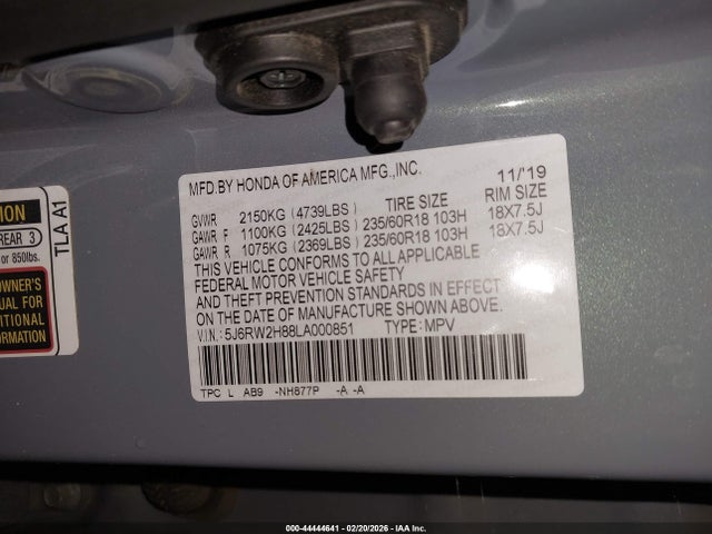 5J6RW2H88LA000851 Honda Cr-v Awd Ex-l