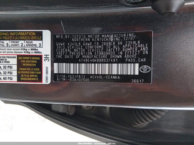 2008 TOYOTA CAMRY 4T4BE46K88R037491 Photo 8