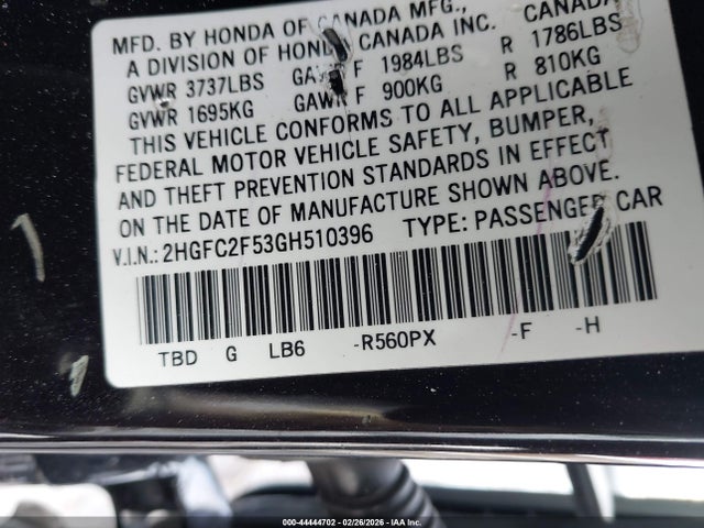 Honda Civic Lx 2016 2HGFC2F53GH510396 Image 9