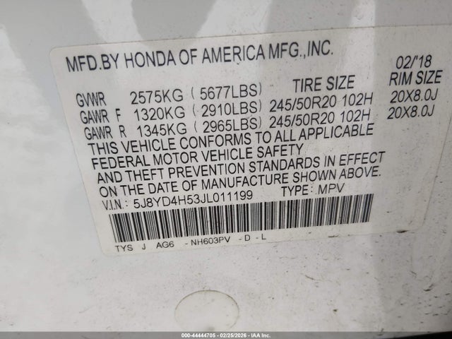 2018 Acura Mdx Technology Package   Acurawatch Plus Pkg მანქანა იყიდება აუქციონზე, vin: 5J8YD4H53JL011199, აუქციონის ნომერი: 44444705