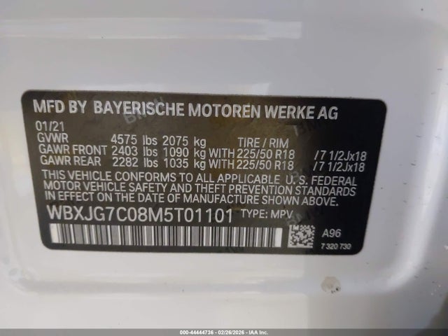 44444736 :رقم المزاد ، WBXJG7C08M5T01101 vin ، 2021 Bmw X1 Sdrive28i مزاد بيع