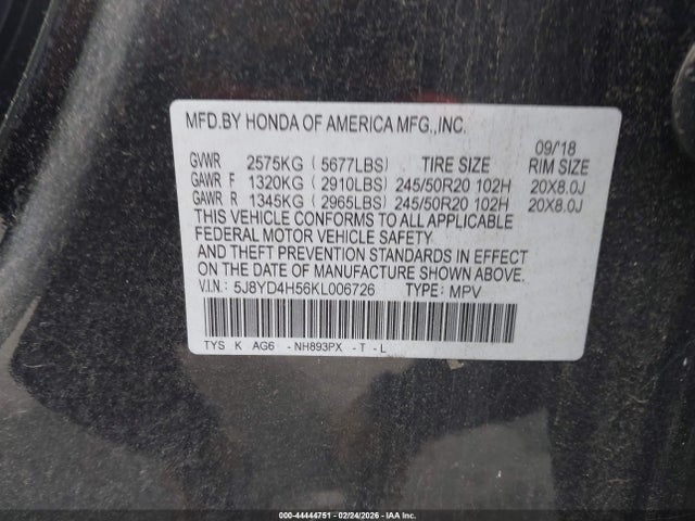 Продаж на аукціоні авто 2019 Acura Mdx Tech Pkg, vin: 5J8YD4H56KL006726, номер лоту: 44444751