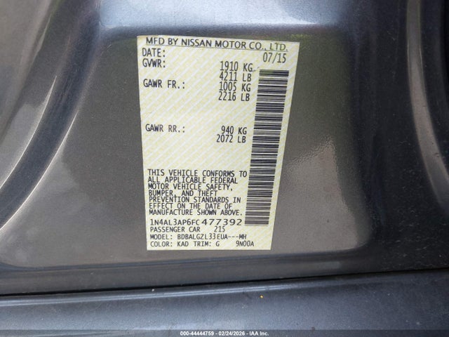 Продаж на аукціоні авто 2015 Nissan Altima 2.5 S, vin: 1N4AL3AP6FC477392, номер лоту: 44444759