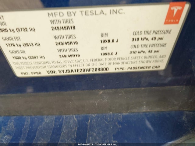 2017 TESLA MODEL S 5YJSA1E28HF209800 Photo 8