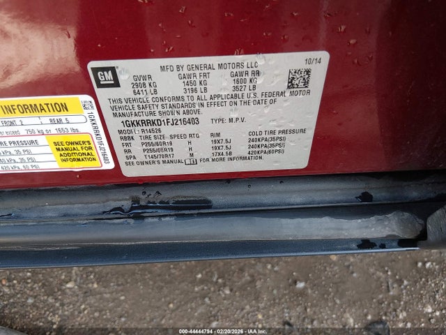 1GKKRRKD1FJ216403 GMC Acadia Slt-1
