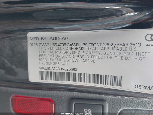 Продаж на аукціоні авто 2017 Audi A4 2.0t Premium, vin: WAUENAF48HN025683, номер лоту: 44444805