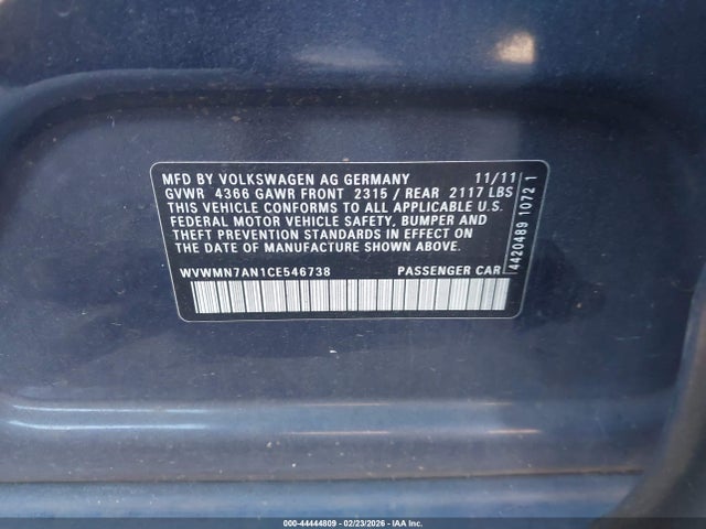 2012 VOLKSWAGEN CC WVWMN7AN1CE546738 Photo 8