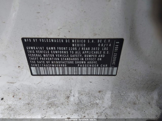 Aukcja sprzedaży 2015 Volkswagen Golf Tsi S 4-door, vin: 3VW217AU2FM008880, numer aukcji: 44444839