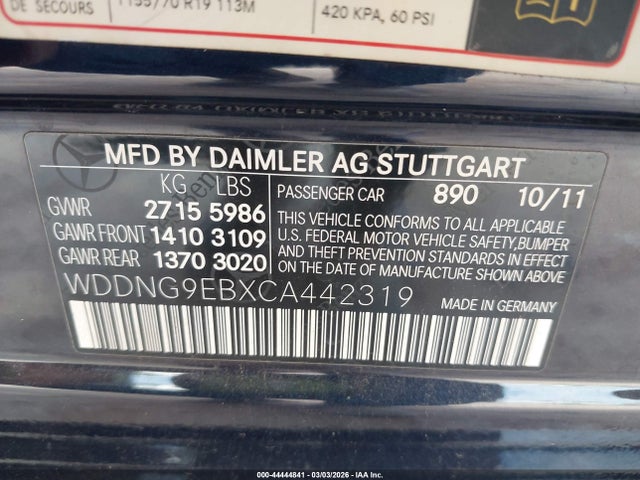 Продаж на аукціоні авто 2012 Mercedes-benz S 550 4matic, vin: WDDNG9EBXCA442319, номер лоту: 44444841