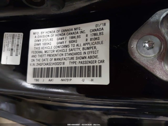 2HGFC4A52JH302018 Honda Civic Lx