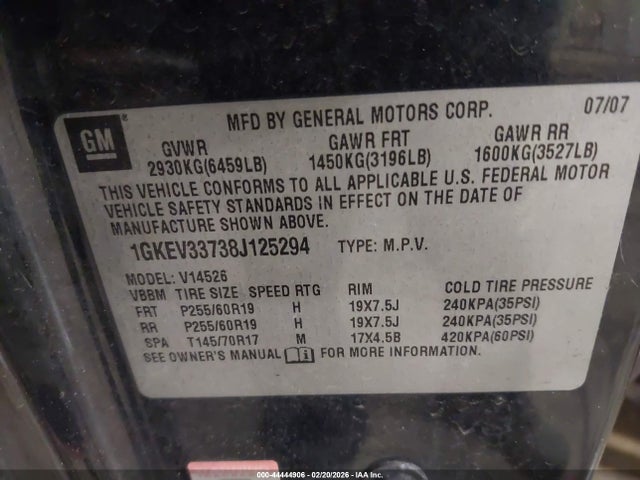 44444906 :رقم المزاد ، 1GKEV33738J125294 vin ، 2008 Gmc Acadia Slt-2 مزاد بيع