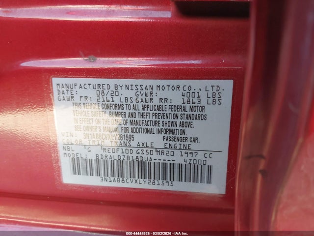 3N1AB8CVXLY281595 Nissan Sentra Sv Xtronic Cvt