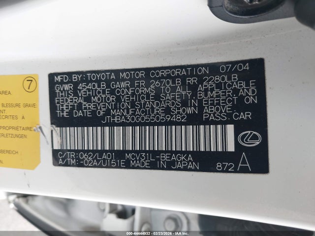 2005 LEXUS ES 330 JTHBA30G055059482 Photo 8