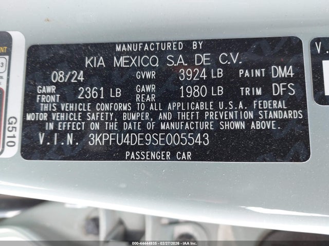 2025 Kia K4 Ex მანქანა იყიდება აუქციონზე, vin: 3KPFU4DE9SE005543, აუქციონის ნომერი: 44444935