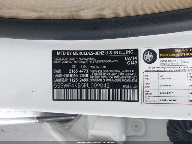 Aukcja sprzedaży 2015 Mercedes-benz C 300 Luxury 4matic, vin: 55SWF4KB5FU009042, numer aukcji: 44444958