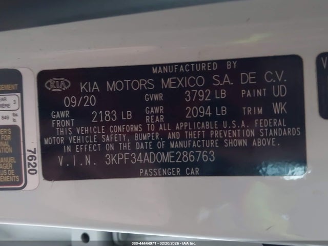 2021 Kia Forte Gt-line მანქანა იყიდება აუქციონზე, vin: 3KPF34AD0ME286763, აუქციონის ნომერი: 44444971