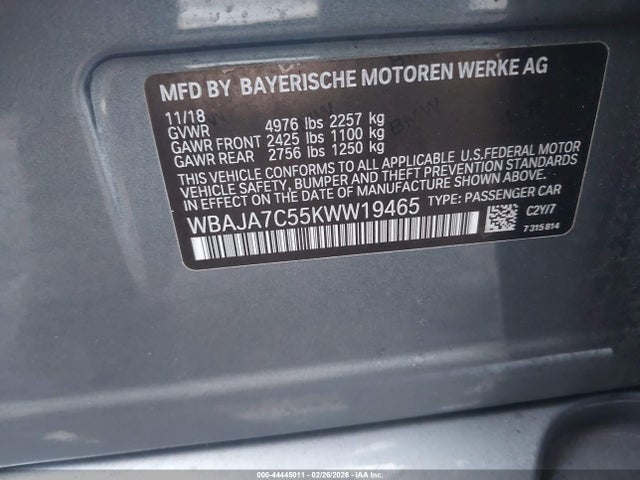 Продажа на аукционе авто 2019 Bmw 530i Xdrive, vin: WBAJA7C55KWW19465, номер лота: 44445011