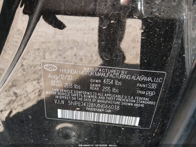 5NPEJ4J28MH066038 Hyundai Sonata Sel Plus
