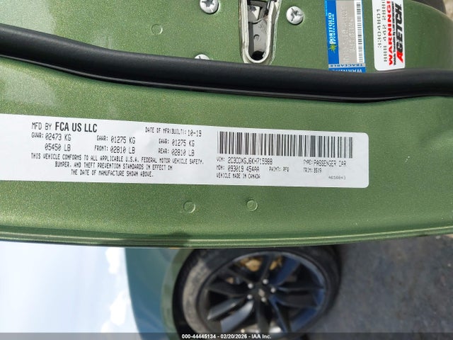 44445134 :رقم المزاد ، 2C3CDXGJ6KH715988 vin ، 2019 Dodge Charger Scat Pack Rwd مزاد بيع