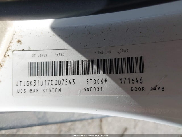 44445144 :رقم المزاد ، JTJGK31U170007543 vin ، 2007 Lexus Rx 350 مزاد بيع