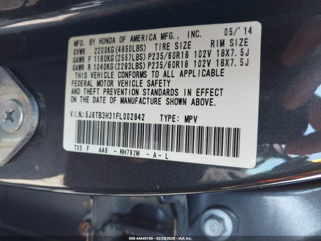 Auction sale of the 2015 Acura Rdx, vin: 5J8TB3H31FL002842, lot number: 44445188