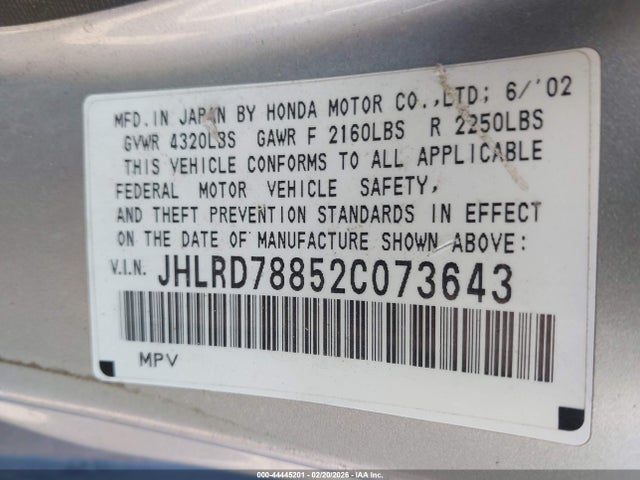 2002 HONDA CR-V JHLRD78852C073643 Photo 8