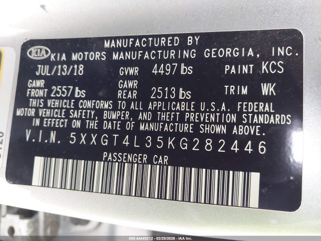 5XXGT4L35KG282446 KIA Optima Lx