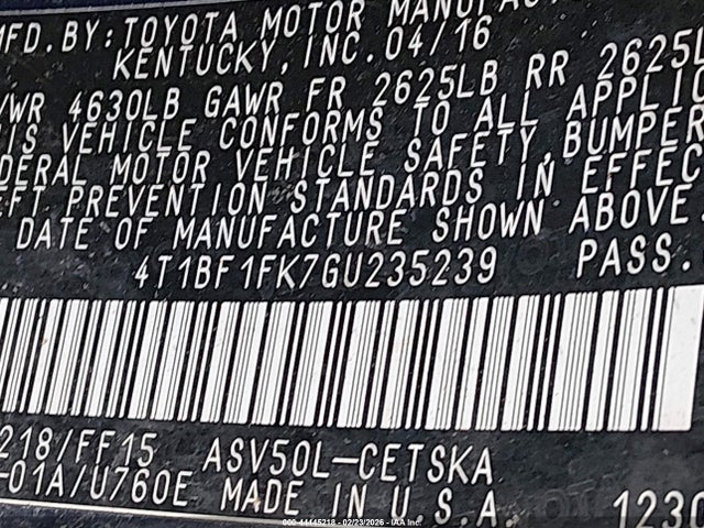 Toyota CAMRY SE 2016 4T1BF1FK7GU235239 Image 9