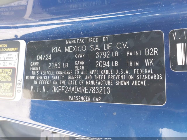 Продаж на аукціоні авто 2024 Kia Forte Lxs, vin: 3KPF24AD4RE783213, номер лоту: 44445227
