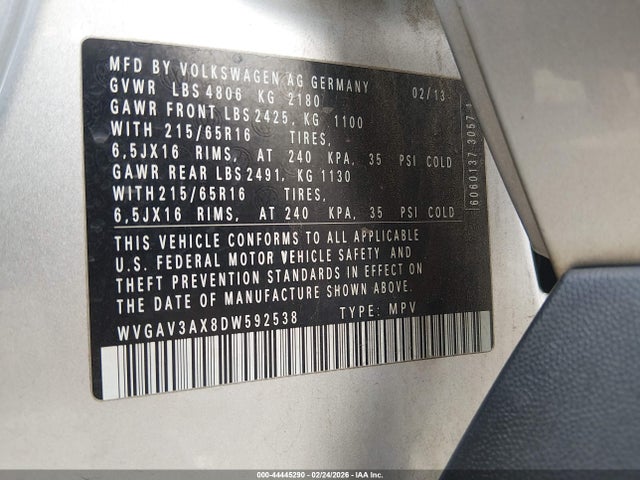 2013 VOLKSWAGEN TIGUAN WVGAV3AX8DW592538 Photo 8