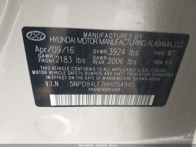 5NPD84LF7HH054945 Hyundai ELANTRA SE