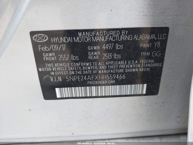5NPE24AFXHH559466 Hyundai Sonata