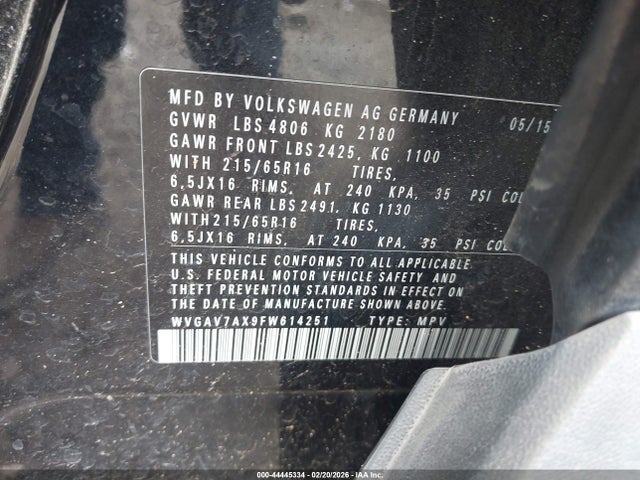 Продаж на аукціоні авто 2015 Volkswagen Tiguan S, vin: WVGAV7AX9FW614251, номер лоту: 44445334
