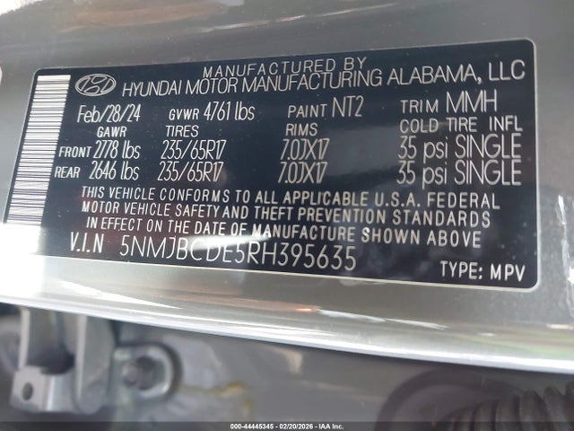 Продажа на аукционе авто 2024 Hyundai Tucson Sel, vin: 5NMJBCDE5RH395635, номер лота: 44445345