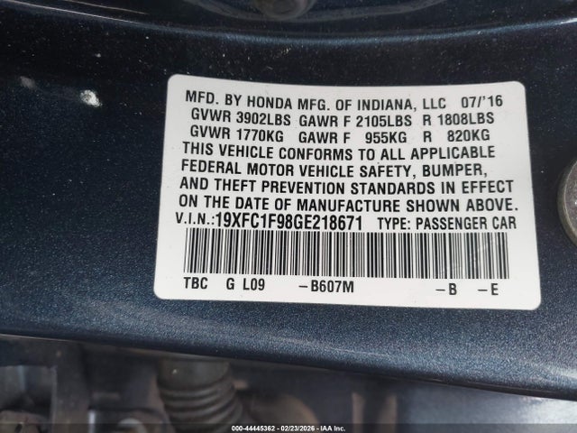 19XFC1F98GE218671 Honda Civic Touring