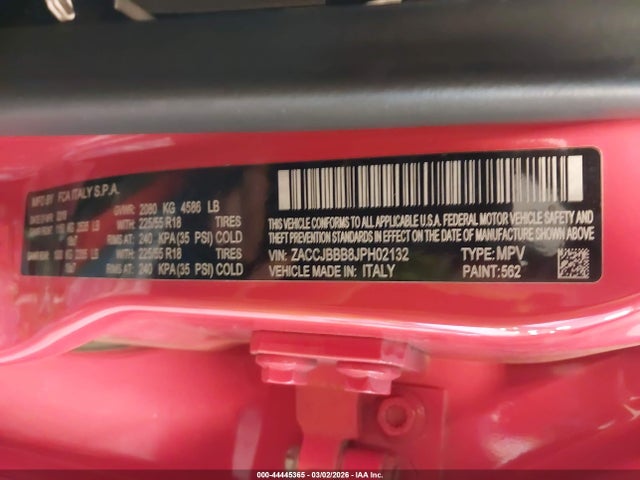 2018 Jeep Renegade Altitude 4x4 მანქანა იყიდება აუქციონზე, vin: ZACCJBBB8JPH02132, აუქციონის ნომერი: 44445365