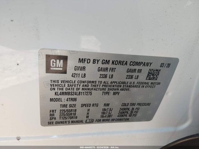 Aukcja sprzedaży 2020 Buick Encore Gx Fwd Preferred, vin: KL4MMBS24LB117275, numer aukcji: 44445370