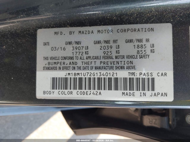 Aukcja sprzedaży 2016 Mazda Mazda3 I Sport, vin: JM1BM1U72G1340121, numer aukcji: 44445387
