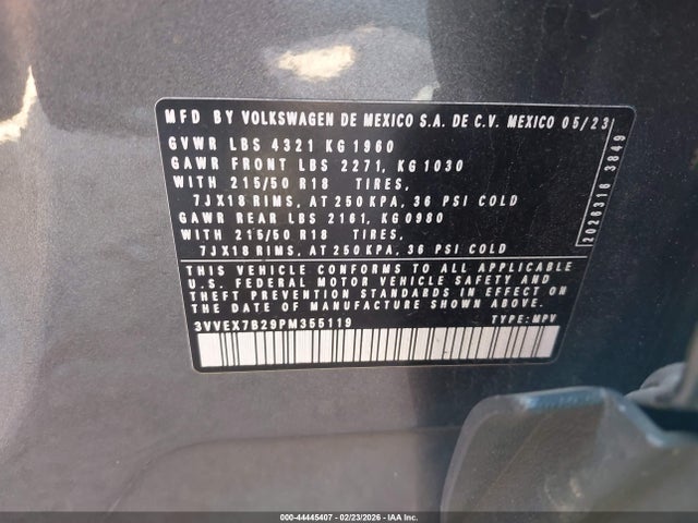 Aukcja sprzedaży 2023 Volkswagen Taos 1.5t Se, vin: 3VVEX7B29PM355119, numer aukcji: 44445407