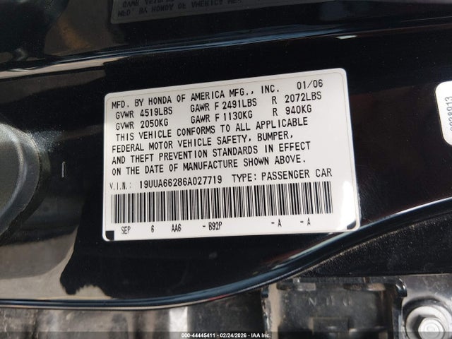 2006 Acura Tl მანქანა იყიდება აუქციონზე, vin: 19UUA66286A027719, აუქციონის ნომერი: 44445411