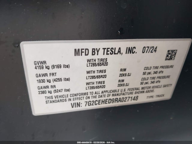 Продаж на аукціоні авто 2024 Tesla Cybertruck All-wheel Drive, vin: 7G2CEHED9RA027148, номер лоту: 44445419