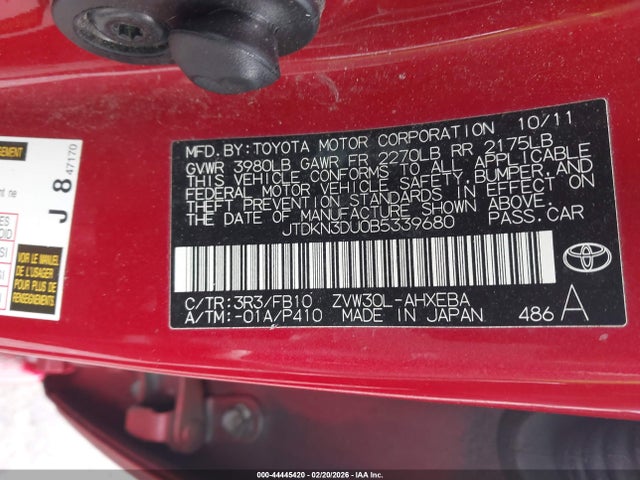 Auction sale of the 2011 Toyota Prius Three, vin: JTDKN3DU0B5339680, lot number: 44445420