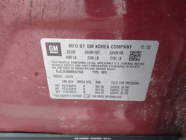 Продажа на аукционе авто 2021 Buick Encore Awd Preferred, vin: KL4CJESB8MB347568, номер лота: 44445458
