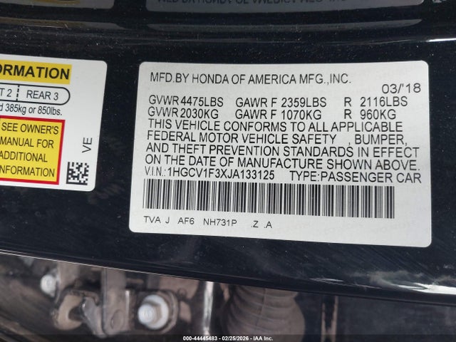 1HGCV1F3XJA133125 Honda Accord Sport