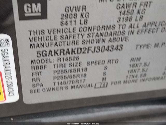 5GAKRAKD2FJ304343 Buick Enclave Convenience