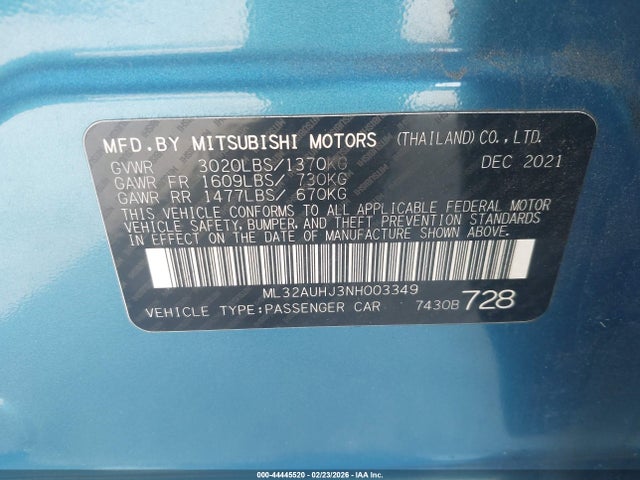 ML32AUHJ3NH003349 Mitsubishi Mirage Es/le