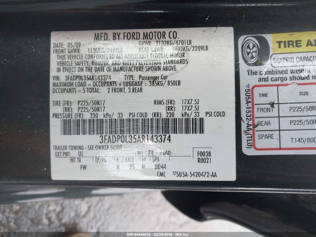 Aukcja sprzedaży 2010 Ford Fusion Hybrid, vin: 3FADP0L35AR143374, numer aukcji: 44445528