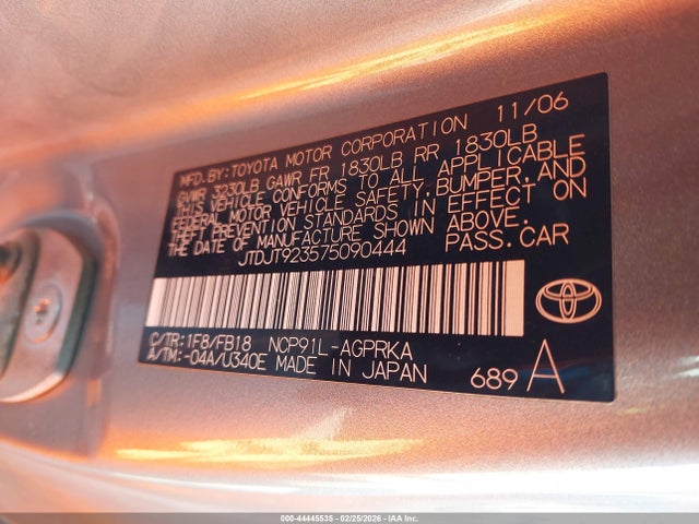 Aukcja sprzedaży 2007 Toyota Yaris, vin: JTDJT923575090444, numer aukcji: 44445535