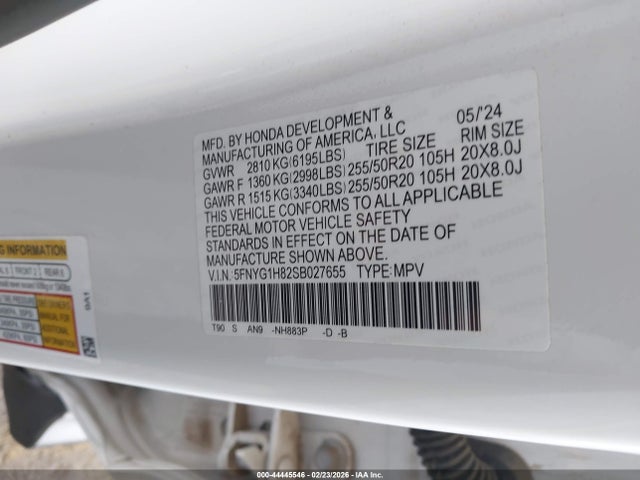 5FNYG1H82SB027655 Honda Pilot Elite