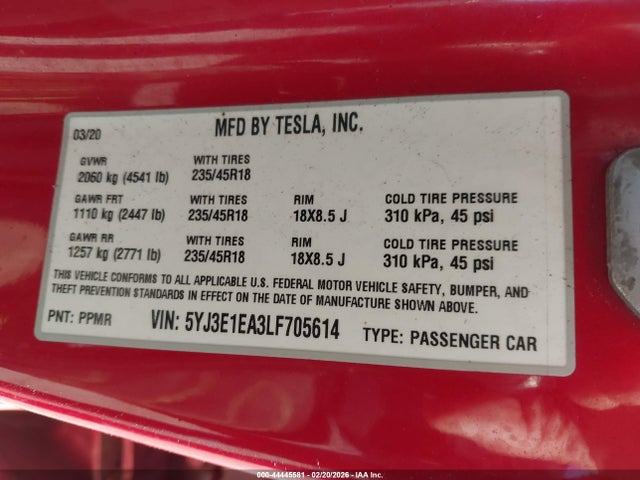 2020 TESLA MODEL 3 5YJ3E1EA3LF705614 Photo 8